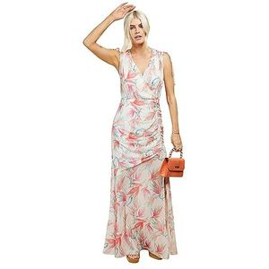 Bloemenprint Stropdas Detail Maxi Jurk Multicolor, Meerkleurig, 38