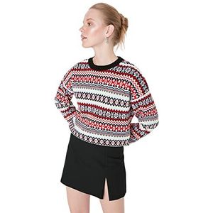 Trendyol Dames ronde hals etnisch patroon normale trui sweatshirt, Zwart, S
