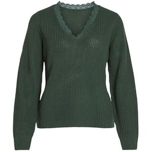 VILOU REV V-hals L/S Lace Knit Top -NOOS, Pineedle, S