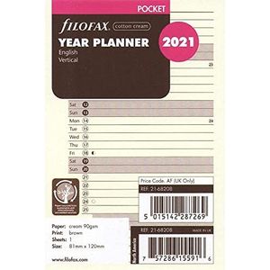 Filofax Kalender inleg Pocket jaarplanner katoen cream (Engels) 2021