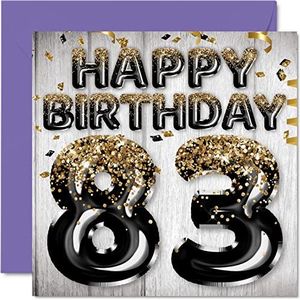 83e verjaardagskaart voor mannen - zwarte en gouden glitterballonnen - gelukkige verjaardagskaarten voor 83-jarige man vader overgrootvader opa oma, 145 mm x 145 mm drieëntachtig drieëntachtig