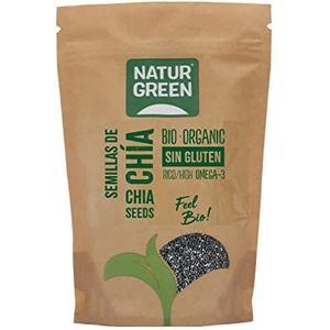 NaturGreen - Biologische chia-zaden, biologische zaden, vezelbron, rijk aan omega 3, glutenvrij, veganistisch - verpakking 12 x 250 g