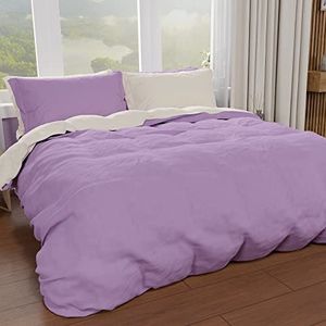 PETTI Artigiani Italiani - Dekbedovertrek voor tweepersoonsbed, dekbedovertrek en kussenslopen van microvezel, tweekleurig, lila/crèmekleurig, 100% Made in Italy