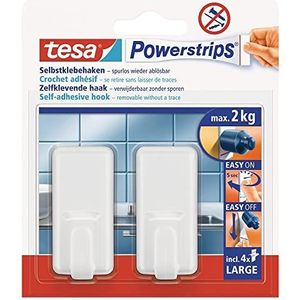 Tesa Powerstrips Hook Large CLASSIC - Zelfklevende wandhaak voor glas, tegels, hout, plastic en andere oppervlakken - Wit | 2cm x 5cm