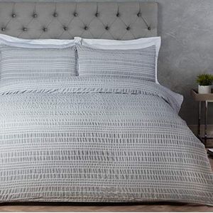 Sleepdown Marl Stripe Grey Easy Care Dekbedovertrek Quilt Beddengoed Set met kussenslopen-King (220cm x 230cm), Polyester