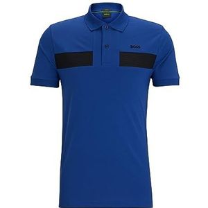 BOSS Paule 2 Slim Fit poloshirt voor heren van katoenmix met gestreepte tape, Bright Blue438, L