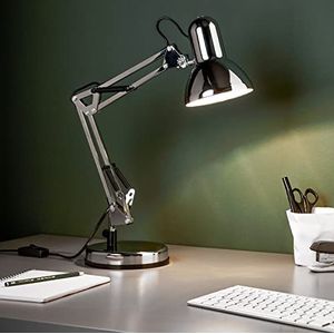 Brilliant Basic tafellamp - functionele tafellamp met snoerschakelaar met draaibare kop van metaal/kunststof, in chroom - Ø 16 cm & 50 cm hoogte