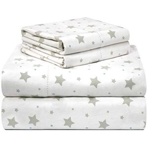 Pointehaven - 180PHTWSSSR 180 GSM Velvet Feel Luxe Katoen Gedrukt Flanel Lakenset, Twin, Sterren