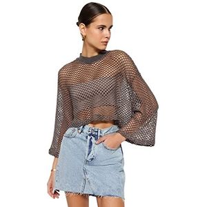 Trendyol FeMan oversized basic gebreide trui met ronde hals, nerts, M, Nerts, M