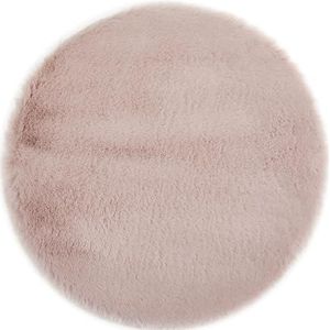 -LUXOR- living Kunstbont Coste Pluizig tapijt voor de slaapkamer, ideaal voor gebruik als bedmat voor de slaapkamer, gezellig imitatiebont, 120 cm, rond, oudroze