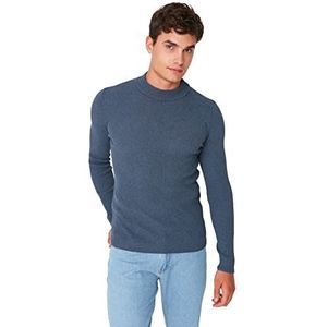 Trendyol Heren Plain Slim Sweater met hoge hals, Indigo, M, Indigo, M