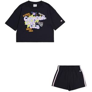 Champion Legacy Summer Graffiti G - Graphic Boxy T-shirt en shorts compleet, zwart, 11-12 jaar meisjes en meisjes SS24, Zwart, 11-12 Jaar