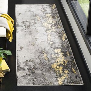 Safavieh Adirondack Collection ADR114A tapijt, zwart en zilver, modern, chique damast-tapijt, 150 x 200 cm, polypropyleen, grijs/geel, 2' 6'