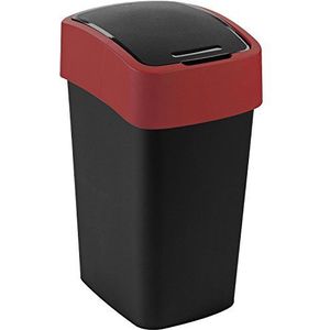 Curver multifunctionele afvalbak Flip 25L in zwart/rood, plastic, 34 x 26 x 47 cm