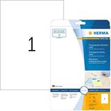 HERMA 4585 weerbestendige folie-etiketten A4 transparant (210 x 297 mm, 10 vellen, polyesterfolie, mat) zelfklevend, bedrukbaar, permanent klevende labels, 10 etiketten voor printer,Mat