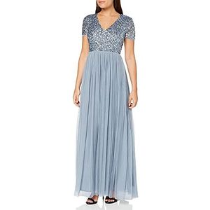 Maya Deluxe Damesjurk voor bruiloftsgast, grote maten, Empire hoge taille, pailletten, korte mouwen, avondbruidsmeisje, Blauw, 32