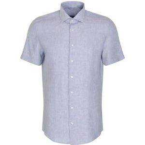 Seidensticker Zakelijk overhemd voor heren, shaped fit, zacht, kent-kraag, korte mouwen, 100% linnen, lichtblauw, 45