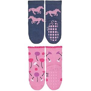 Sterntaler ABS-sokken, dubbelpak, paarden+bloemen, sokken voor meisjes, Marine., 18