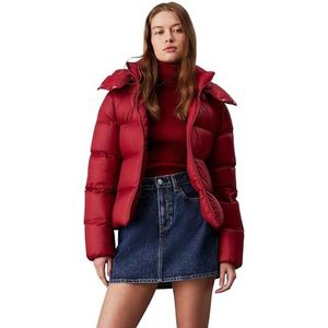 Calvin Klein Korte donsjack voor dames, donsjack met capuchon, Rood (Rode Bes), L