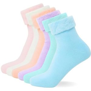 FM London (6-pack) extra warme dames superzachte thermische bedsokken in pastelkleuren (maat: 34-40) - pluizige sokken voor dames ideaal voor koude avonden - fleece voering, gezellig, comfortabel,