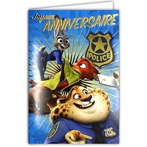 Disney Zootropolis Zootopie kaart Happy Birthday politie goud glanzend blauwe envelop konijn Lieutenant Judy Hopps vos Nick Wild Cheetah Officier Benjamin Clawhauser jongens kinderen 170071