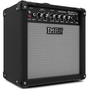 IMAN Helium 15 elektrische gitaarversterker – versterker met 15 W, hoofdtelefoonaansluiting en AUX-aansluiting, volumeregelaar en 3-bands equalizer
