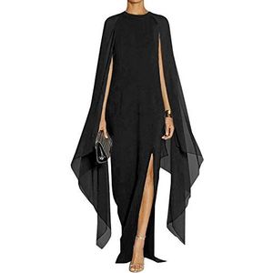 MAYFASEY Elegante hoge split flare mouw formele avondjurken maxi-jurk met cape, Zwart, XXL