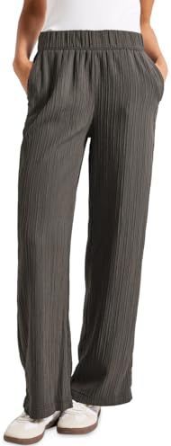 Street One Dames Crinkle broek met wijde pijpen in Bruin, in size: 32