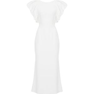 Swing Fashion Witte Elegante getailleerde midi-jurk met korte mouwen Rita | Maat 34, wit, 34
