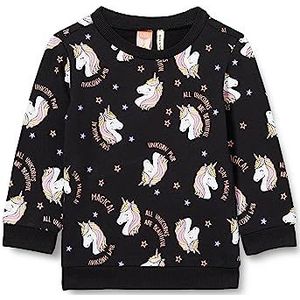 Koton Unicorn bedrukt sweatshirt ronde hals katoenen overall voor meisjes en meisjes, Zwart design (9d9), 6-9 mesi