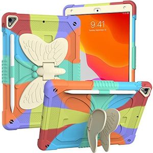 beschermhoes voor iPad 8 (10.2 inch, model 2020), beschermhoes voor iPad 8e generatie, met afneembare en verstelbare schouderriem, harde PC + zachte siliconen, rood