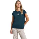 Street One Dames Basic shirt met tekst in Turkoois, in size: 34