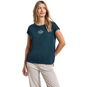 Street One Dames Basic shirt met tekst in Turkoois, in size: 34