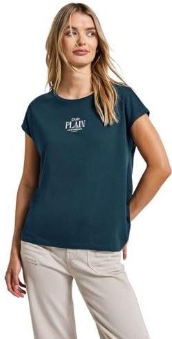 Street One Dames Basic shirt met tekst in Turkoois, in size: 34