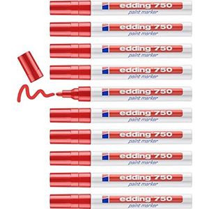 edding 750 lakmarker - rood - 10 verfstiften - ronde punt 2-4 mm - verfstift voor markeren en labelen van metaal, glass, steen of plastic - hittebestendig, permanent, veegvast en watervast