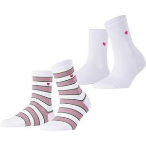 ESPRIT Dames Sokken Block Stripe 2-Pack W SO Katoen Gedessineerd Multipack 2 Paar, Wit (Off-White 2010), 35-38