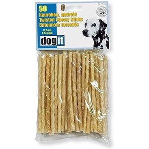 Dogit Hondensnacks, kauwrollen voor honden, gedraaid, van runderhuid, 12,5 cm, 50 stuks
