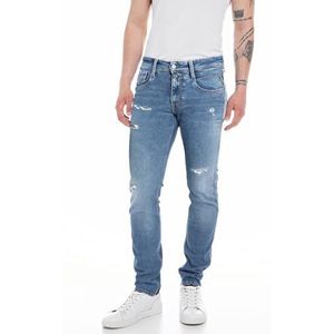 Replay Anbass Hyperflex Original Broken and Repaired collectie voor heren, slim fit jeans, 009, medium blue., 32W / 34L