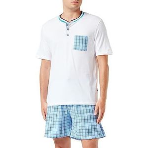 Pompea Korte pyjama Timo van 100% katoen, wit/lichtblauw, schuimrubber, XL