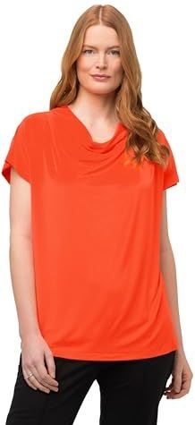 Ulla Popken - Shirt - Donkeroranje - Effen - Kwartmouw - Losse Pasvorm