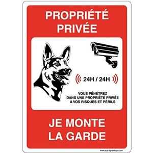 AUA SIGNALETIQUE - Informatiebord met afgeronde hoeken – Privée sous video – hond Je Monte La Garde – 300 x 420 mm, pvc 1,5 mm