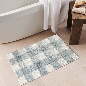 Elrene Home Fashions Zachte pluche absorberende mat/tapijt voor badkuip, douche, ijdelheid of gootsteen, blauw/wit