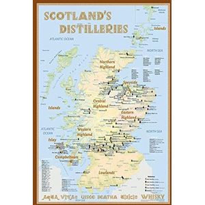 Schatzmix Scotland's distillieries landkaart metalen bord 20x30 deco tin sign metalen bord, blik, meerkleurig, 20x30 cm