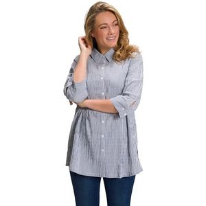 Ulla Popken Dames hemdblouse blouses, Donkerblauw, 50-52