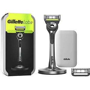 Gillette Labs met peelingstang, scheermes voor heren, 1 handvat, 2 navulmesjes, reisetui voor het opbergen van je producten + houder, cadeau-idee voor heren