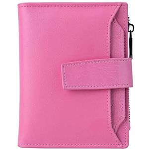 Bveyzi Dames kleine lederen RFID blokkerende tweevoudige rits zak portemonnee dames credit card slots portemonnee met id venster, roze, S
