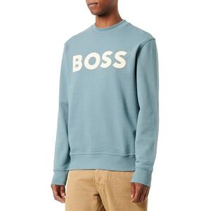 BOSS WeBasicCrew Relaxed-Fit sweatshirt voor heren van katoen-terry met rubberen logo-print, Open Green375, XL