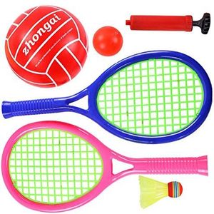 BLUE SKY - Pakket 2 in 1 Basketbal Badminton Volleybal - Buitenspeelgoed - 047257 - Multicolor - Plastic - 120 cm x 100 cm - Kinder Speelgoed - Training - Racket Spel - Vanaf 6 jaar