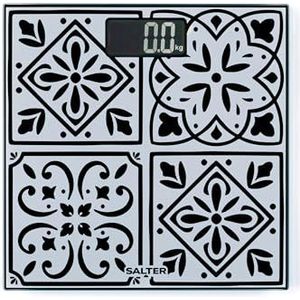 Salter Digitale Badkamerweegschaal – Digitale Lichaamsgewicht Weegschaal, 180kg/28st 3lb, Goed Leesbaar Display, Stap Aan Directe Uitlezingen, Inclusief Batterijen, Mediterrane Tegel Geïnspireerd