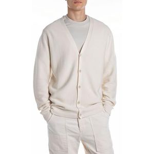 Replay Heren Regular fit gebreid vest van katoen met knoopsluiting, 865 Ivoor, M